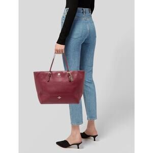 Coach Turnlock Leather Tote Bag Oxblood Burgundy Pebbled Gold Hardware